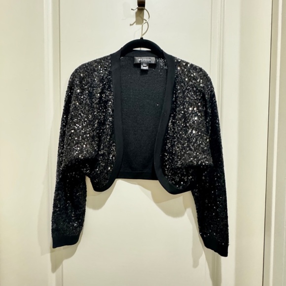 St. John Silk Sequin Bolero Sweater Jacket, Sz P - Picture 4 of 8